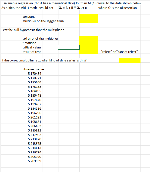 Use Simple Regression Tho It Has A Theoretical Flaw To Fit An Ar 1 Model To The Data Shown Below As A Hint The Ar 1 1