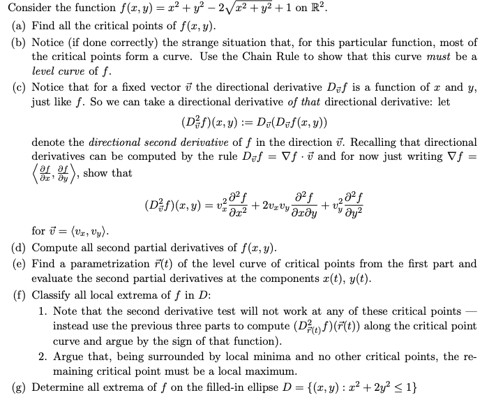 Consider The Function F X Y X Y 2 X Y 1 On R A Find All The Critical Points Of F X Y B Notice If 1