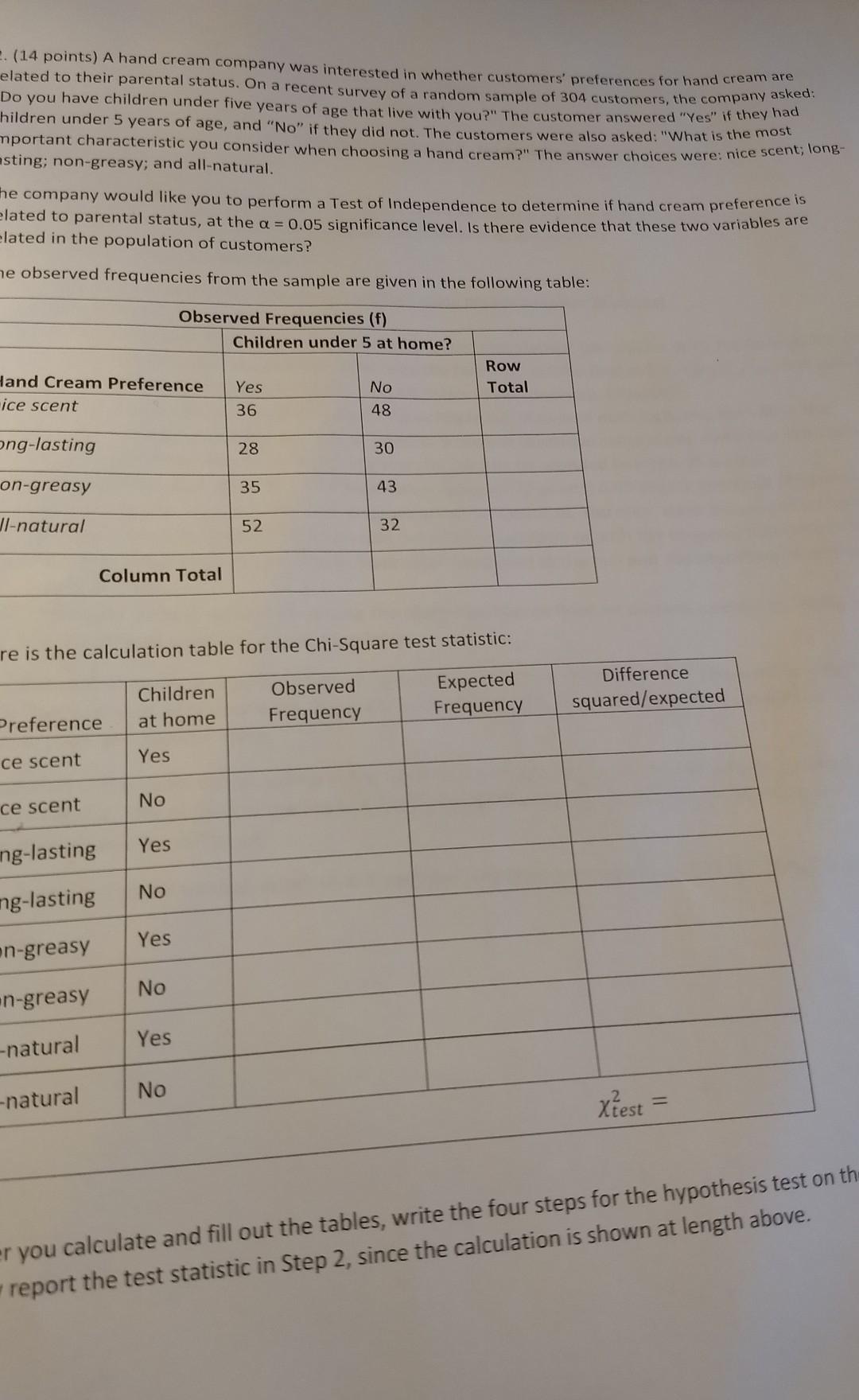 14 Points A Hand Cream Company Was Interested In Whether Customers Preferences For Hand Cream Are Elated To Their Pa 1