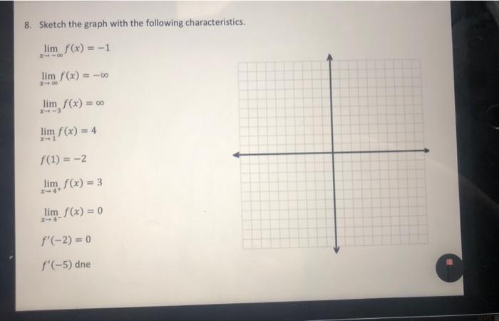 8 Sketch The Graph With The Following Characteristics Lim F X 1 8118 Lim F X 00 Lim F X Co Lim F X 4 F 1 1