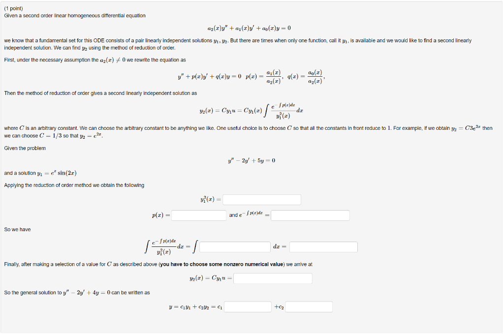 Given The Problem Y 2y 5y 0y 2y 5y 0 And A Solution Y1 E Xsin 2x 1