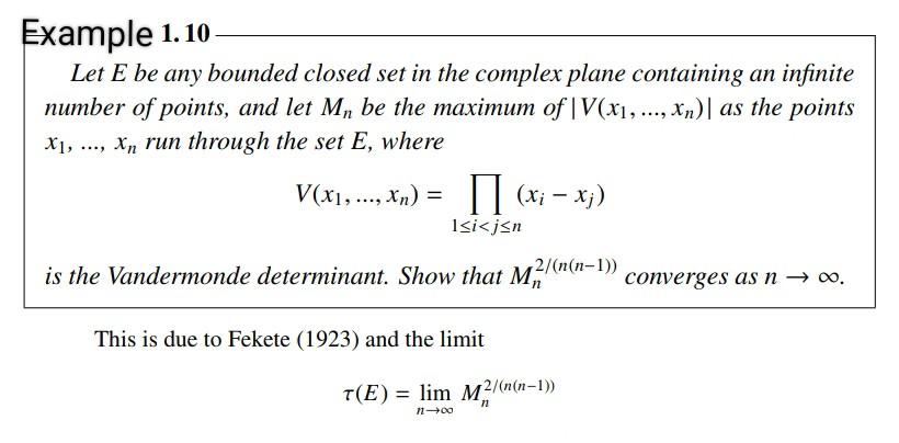 Example 1 10 Let E Be Any Bounded Closed Set In The Complex Plane Containing An Infinite Number Of Points And Let M B 1