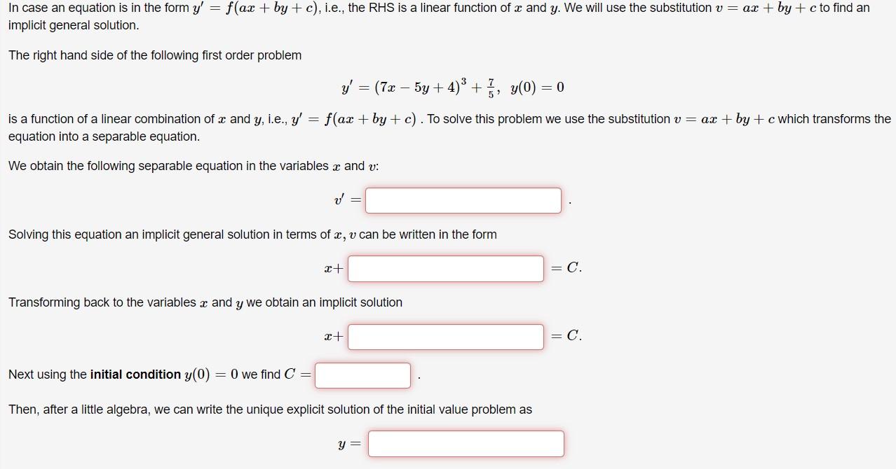 In Case An Equation Is In The Form Y F Ax By C I E The Rhs Is A Linear Function Of A And Y We Will Use The Substi 1