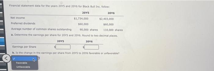 Financial Statement Data For The Years 20y5 And 20y6 For Black Bull Inc Follow 20y5 Net Income 20y6 1 734 000 Prefer 1
