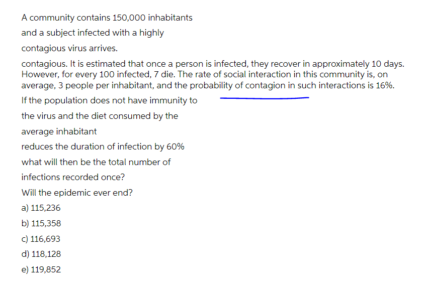 A Community Contains 150 000 Inhabitants And A Subject Infected With A Highly Contagious Virus Arrives Contagious It I 1
