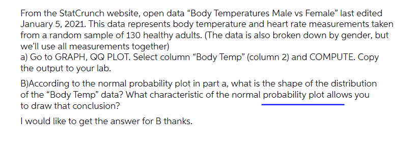 From The Statcrunch Website Open Data Body Temperatures Male Vs Female Last Edited January 5 2021 This Data Represe 1