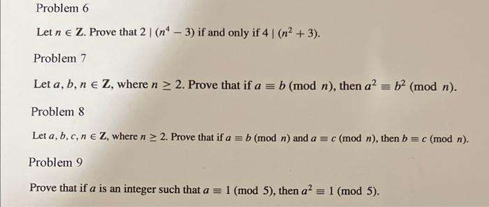 Problem 6 Let N Z Prove That 2 N 3 If And Only If 4 N 3 Problem 7 Let A B N Z Where N 2 Prove That 1
