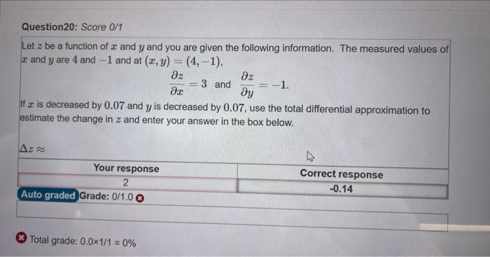 Question19 Score 0 1 Let Z Find Dz Dt Dz Dt 9 2x3 4y2 Where A And Y Are Functions Of T When T Dx Dy X 4 Y 1 2