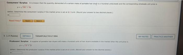 Consumers Surplus It Is Known That The Quantity Demanded Of A Certain Make Of Portable Hair Dryer Is Hundred Units Week 1