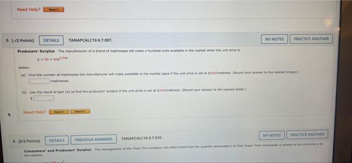 Nega Upr 4 0 2 Points Details Previous Answers Tanapcalc10 6 7 006 Consumers Surplus The Demand Function For A Cert 2