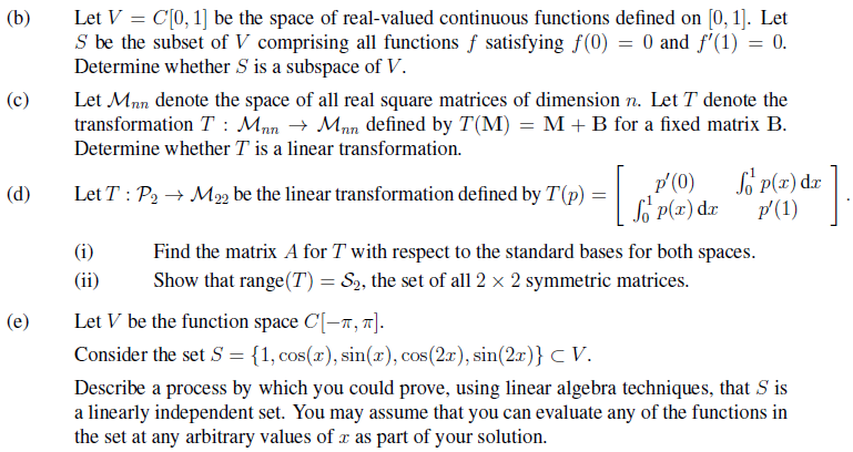 B C D E Let V C 0 1 Be The Space Of Real Valued Continuous Functions Defined On 0 1 Let S Be The Subset 1