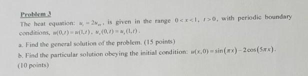 Problem 3 The Heat Equation 2u Is Given In The Range 0 X 1 0 With Periodic Boundary Conditions 0 1 1 1 U 0 1