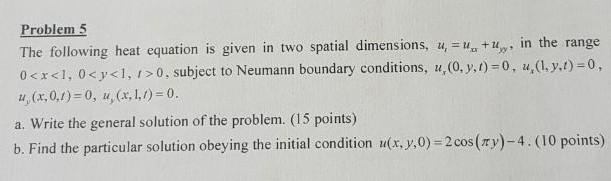Problem 5 The Following Heat Equation Is Given In Two Spatial Dimensions U U U In The Range 0 X 1 0 Y 1 1 0 Subject 1