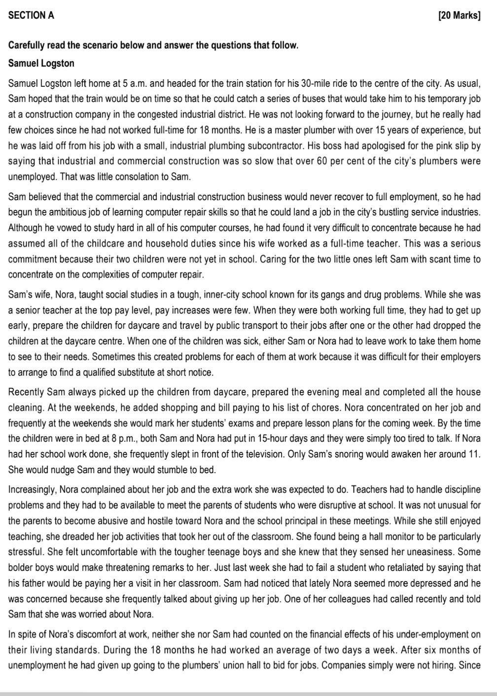 Section A Carefully Read The Scenario Below And Answer The Questions That Follow Samuel Logston 20 Marks Samuel Logst 1