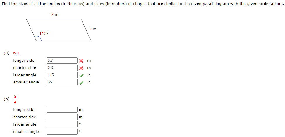 Find The Sizes Of All The Angles In Degrees And Sides In Meters Of Shapes That Are Similar To The Given Parallelogra 1