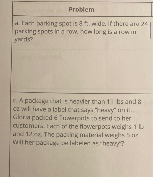 Problem A Each Parking Spot Is 8 Ft Wide If There Are 24 Parking Spots In A Row How Long Is A Row In Yards C A Pac 1