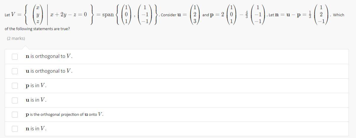 1 0 0 Let V X 2y Span 1 Consider U 2 And P 2 1 1