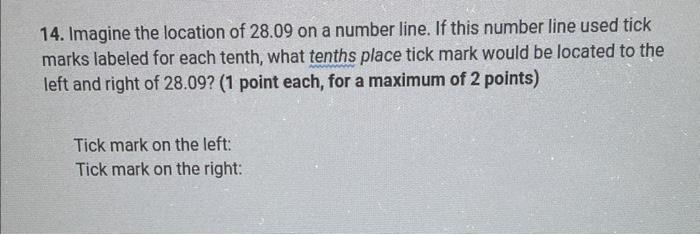 14 Imagine The Location Of 28 09 On A Number Line If This Number Line Used Tick Marks Labeled For Each Tenth What Ten 1
