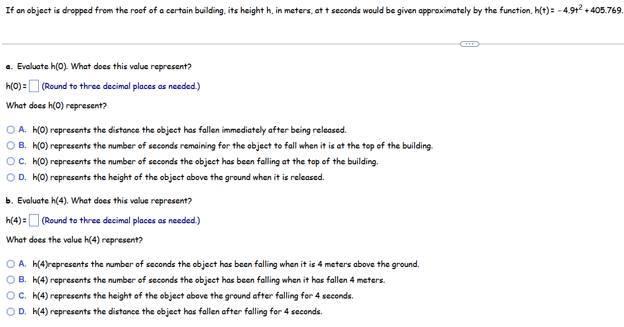 If An Object Is Dropped From The Roof Of A Certain Building Its Height H In Meters At T Seconds Would Be Given App 1