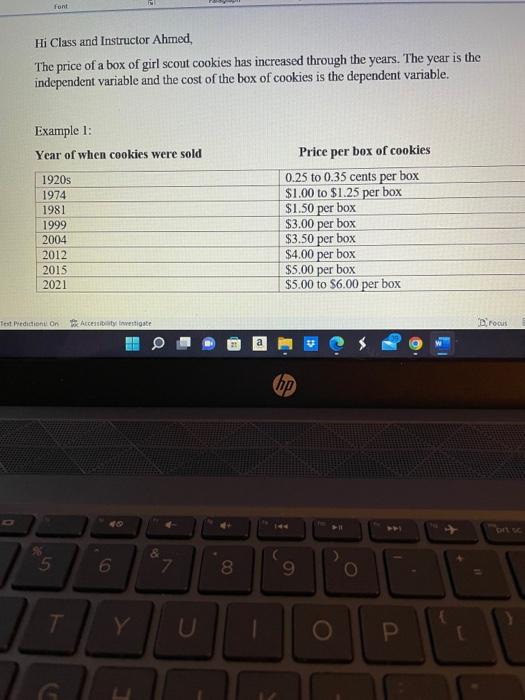 Font Hi Class And Instructor Ahmed The Price Of A Box Of Girl Scout Cookies Has Increased Through The Years The Year I 2
