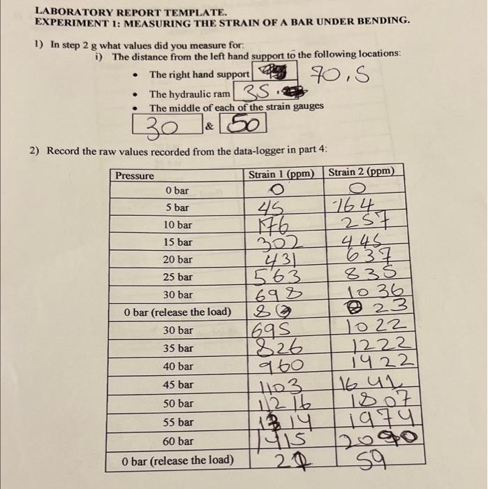 Laboratory Report Template Experiment 1 Measuring The Strain Of A Bar Under Bending 1 In Step 2 G What Values Did Yo 1