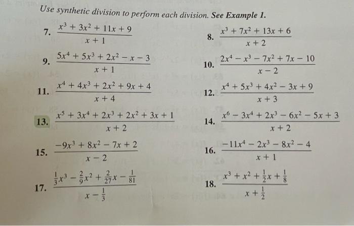 Use Synthetic Division To Perform Each Division See Example 1 7 9 11 13 15 17 X 3x 11x 9 X 1 5x4 5x 1