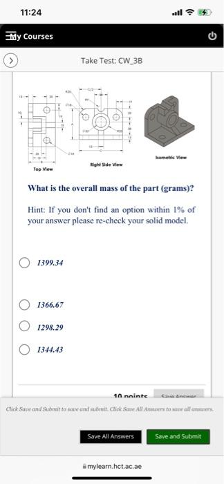 11 24 Al My Courses C Take Test Cw 3b Build The Below Part In Solidworks Save Part After Each Question In A Different 2
