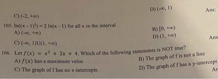 101 For All X Real X 4x 4 A X 2 C X 21 102 The Value Of X That Makes X2 6x 13 Minimum Is Equal To 2