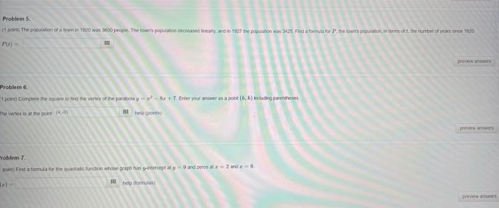 Problem 5 1 Point The Population Of A Town In 1800 Was 3000 People The Town S Population Decreased Inearity And In 1