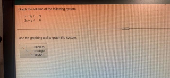 Graph The Solution Of The Following System X 3y 2 9 2x Y 6 Use The Graphing Tool To Graph The System Click To Enlar 1