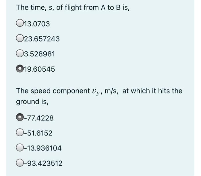 A Ball Is Lunched From Point A With A Speed Va 100 M S And Hits The Ground At At B The Angles 50 And 11 V 10 2