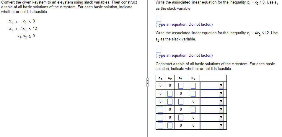 Convert The Given I System To An E System Using Slack Variables Then Construct A Table Of All Basic Solutions Of The E 1