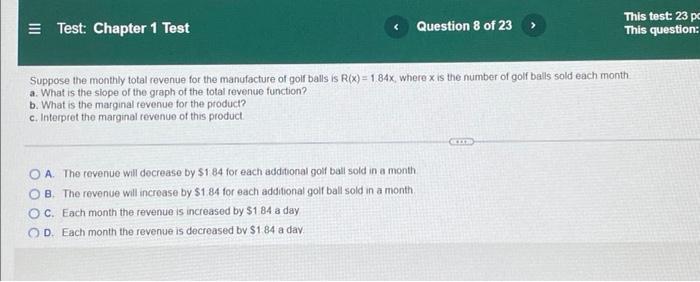Test Chapter 1 Test Write The Equation Of The Function If Its Rate Of Change Is 13 And Its Initial Value Is 14 Questi 12