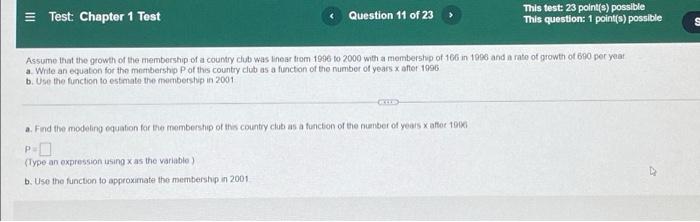 Test Chapter 1 Test Write The Equation Of The Function If Its Rate Of Change Is 13 And Its Initial Value Is 14 Questi 16