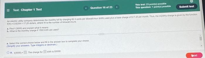 Test Chapter 1 Test Write The Equation Of The Function If Its Rate Of Change Is 13 And Its Initial Value Is 14 Questi 27