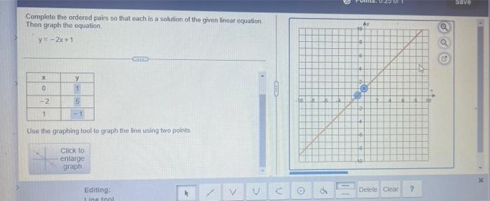 Complete The Ordered Pairs So That Each Is A Solution Of The Given Linear Equation Then Graph The Equation Y 2x 1 X 0 1