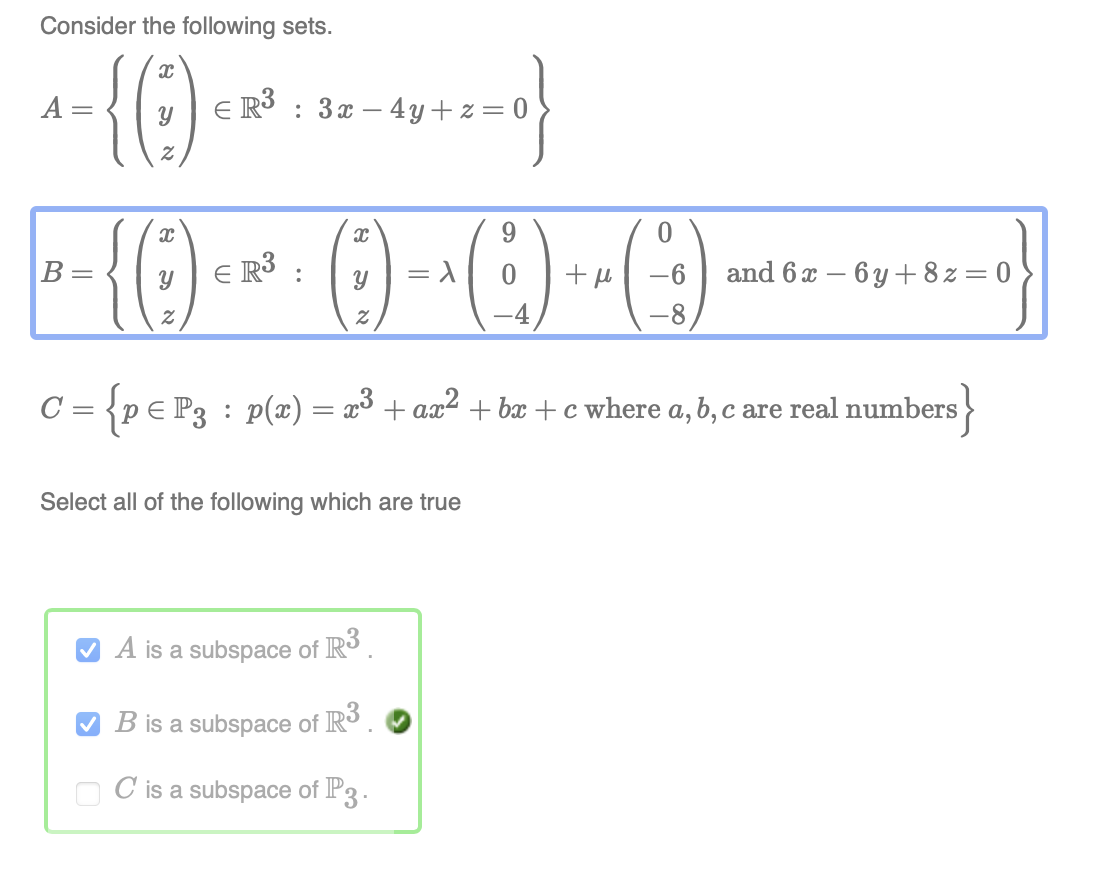 Can You Please Show Proof For B Being A Subspace Of R3 And C Not Being A Subspace Of P3 Thanks 1