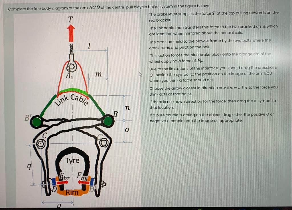 Complete The Free Body Diagram Of The Arm Bcd Of The Centre Pull Bicycle Brake System In The Figure Below The Brake Lev 1