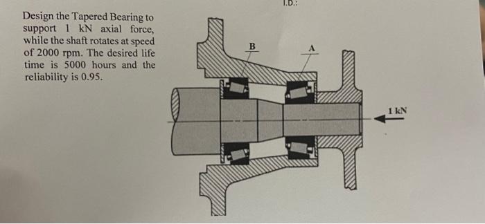 1 D Design The Tapered Bearing To Support 1 Kn Axial Force While The Shaft Rotates At Speed Of 2000 Rpm The Desired L 1
