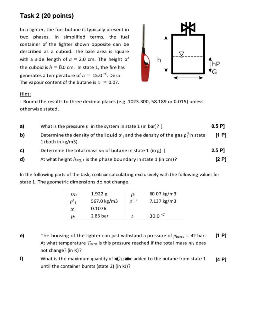 Task 2 20 Points In A Lighter The Fuel Butane Is Typically Present In Two Phases In Simplified Terms The Fuel Con 1