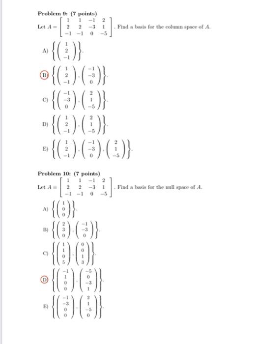 Problem 9 7 Points 1 1 1 2 2 3 Let A A B 1 G E G G D E 1 5 C C C Let A 2 1 0 5 Problem 10 1