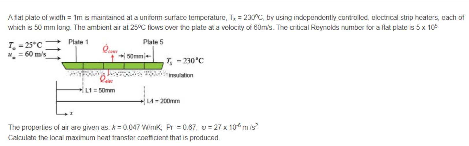 A Flat Plate Of Width 1m Is Maintained At A Uniform Surface Temperature Ts 230 C By Using Independently Controlled 1