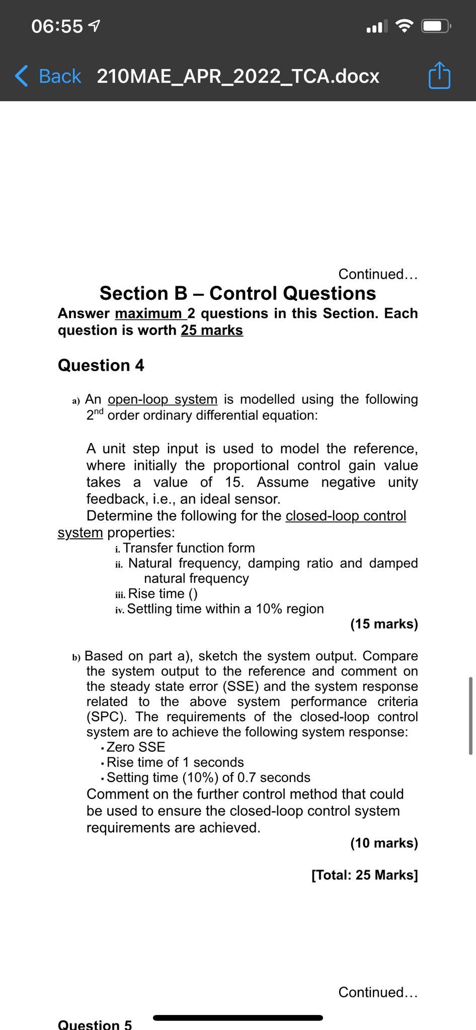 06 55 7 Back 210mae Apr 2022 Tca Docx Continued Section B Control Questions Answer Maximum 2 Questions In This 1