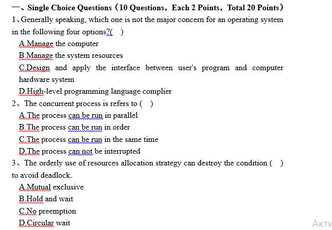 Single Choice Questions 10 Questions Each 2 Points Total 20 Points 1 Generally Speaking Which One Is Not The Major 1
