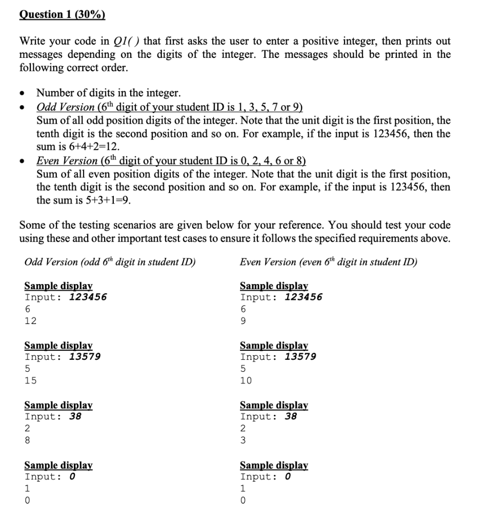 Question 1 30 Write Your Code In Q1 That First Asks The User To Enter A Positive Integer Then Prints Out Messages 1