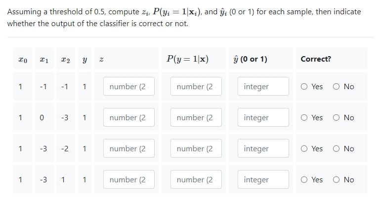 Given The Following Data For A Binary Classification Problem Including A Ones Column Pre Pended To The Data And Ini 2