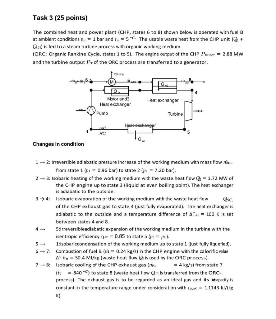 Task 3 25 Points The Combined Heat And Power Plant Chp States 6 To 8 Shown Below Is Operated With Fuel B At Ambient 1
