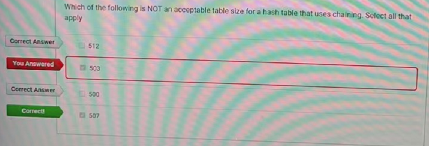 Correct Answer You Answered Correct Answer Correct Which Of The Following Is Not An Acceptable Table Size For A Hash Ta 1