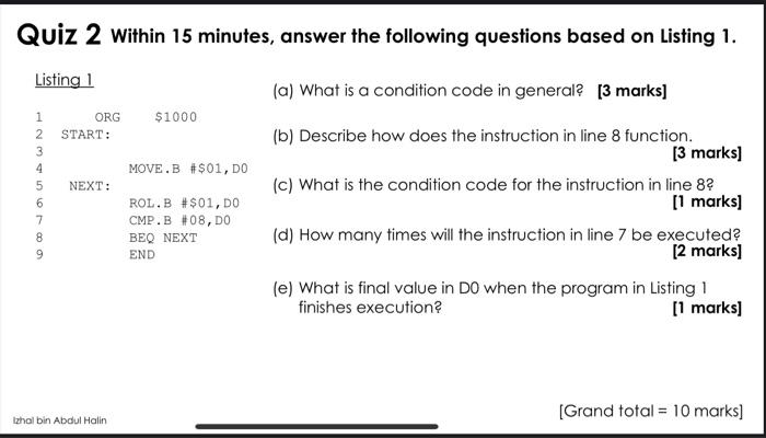 Quiz 2 Within 15 Minutes Answer The Following Questions Based On Listing 1 Listing 1 1 2 3 4 5 6 7 8 9 Org Start Next 1
