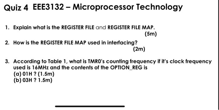 Quiz 4 Eee3132 Microprocessor Technology 1 Explain What Is The Register File And Register File Map 5m 2 How Is Th 1